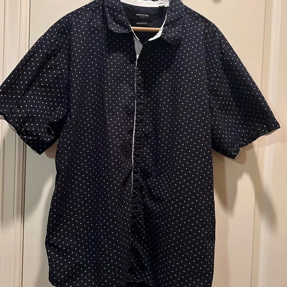 Kenneth Cole,Navy Geometric Print Button Down Shirt, 2XL, nice style - Picture 1 of 8